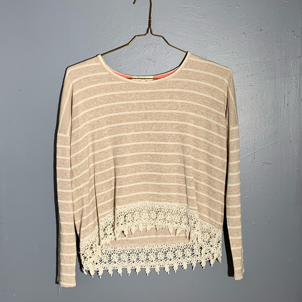 cream striped cropped long sleeve